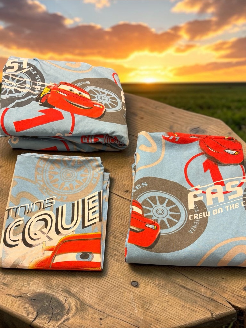 Disney Pixar Cars Lightning McQueen Twin Sheet Set Flat Fitted & Pillow Case